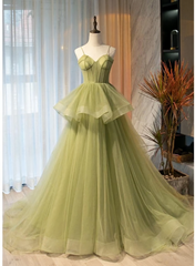 Party Dress Prom, Beautiful Light Green Sweetheart Layers Princess Formal Gown Green Tulle Long Party Dress, Prom Dress