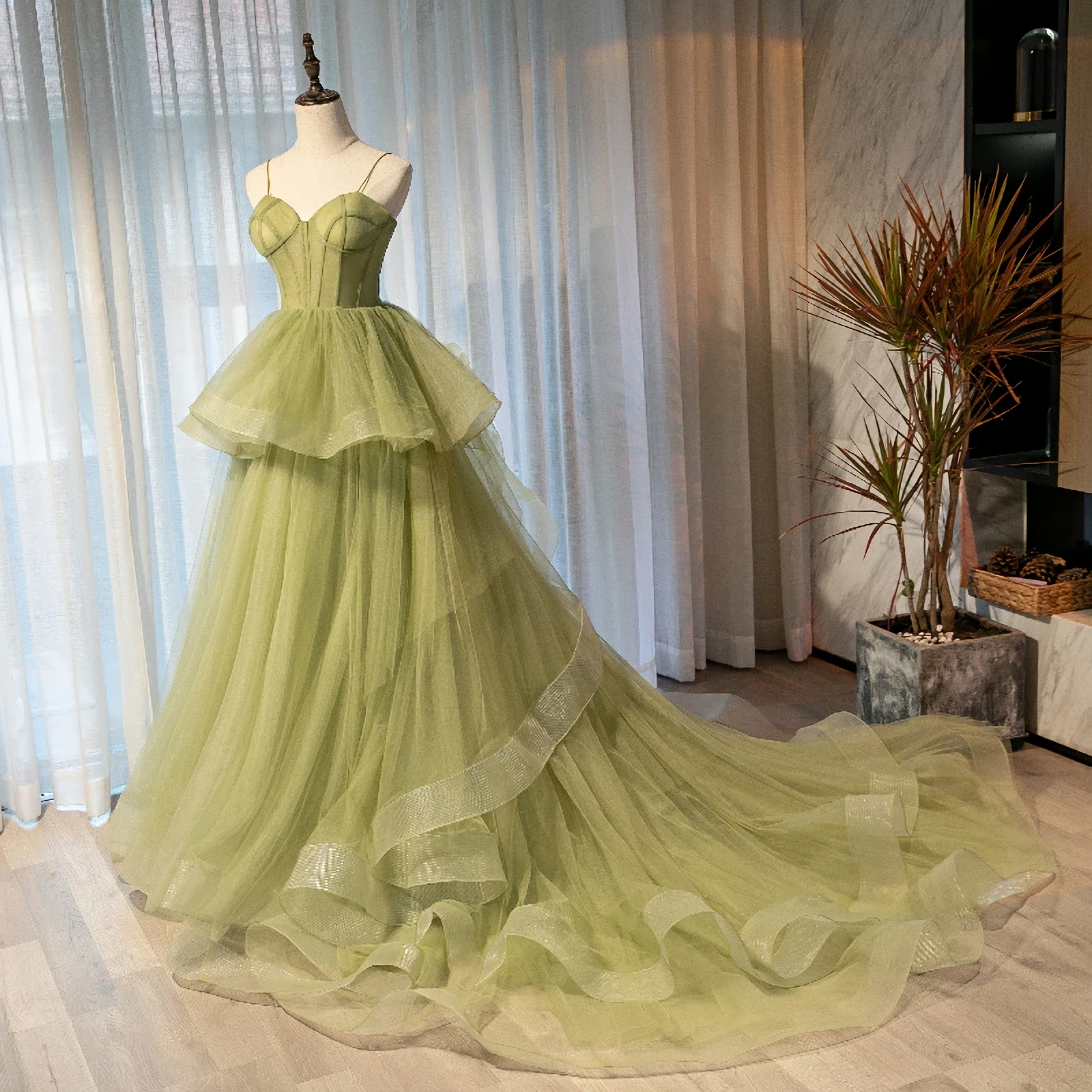 Party Dresses Prom, Beautiful Light Green Sweetheart Layers Princess Formal Gown Green Tulle Long Party Dress, Prom Dress