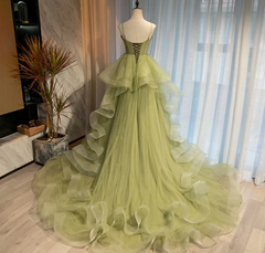 Party Dresse Idea, Beautiful Light Green Sweetheart Layers Princess Formal Gown Green Tulle Long Party Dress, Prom Dress