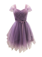 Wedding Photo, Purple Sweetheart Stretch Back Tulle Homecoming Dress