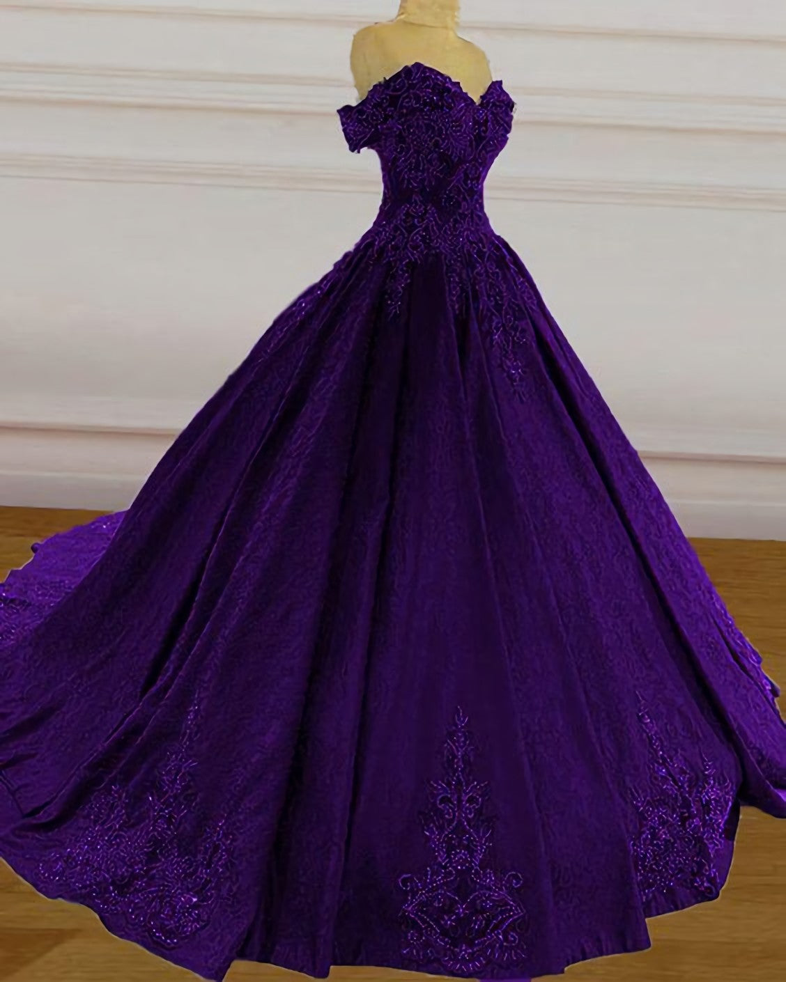 Wedding Dress Cheaper, Purple Wedding Dresses, Lace Ball Gown Prom Dress, Off The Shoulder For Women