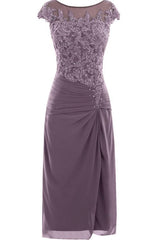 Prom Dresses Gold, knee length mauve tight chiffon mother of the bride/prom dress with cap sleeves