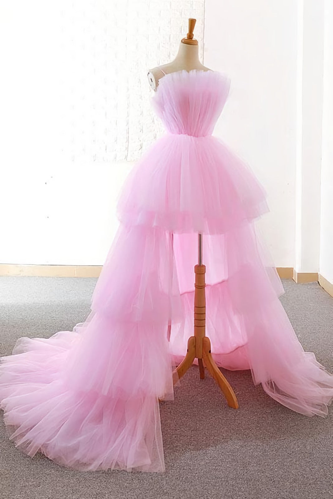 Party Dress For Baby, Pink Tulle Long Prom Dress, Pink Tulle Evening Dress