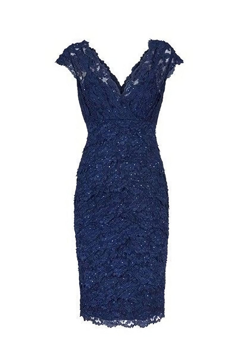 Bridesmaid Dress Convertible, Sexy V Neck Navy Blue Lace Short Mother Of The Bride Dress, Homecoming Dress