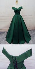 Prom Dress Ideas, Emerald Dark Green Satin Senior Grad Prom Dress