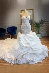 Wedding Dress Silhouettes Guide, Elegant Sweetheart Lace Up Crystal Mermaid Wedding Dresses, Prom Dresses