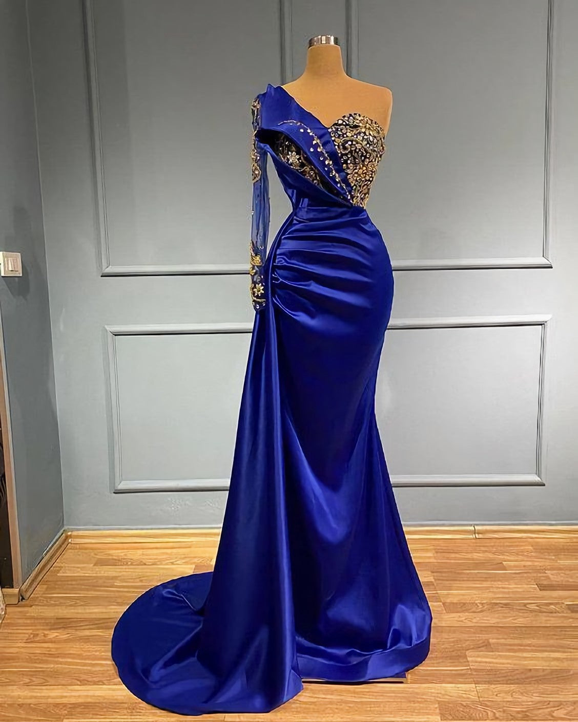Prom Aesthetic, Blue Long Mermaid Evening Gowns Long Prom Dress