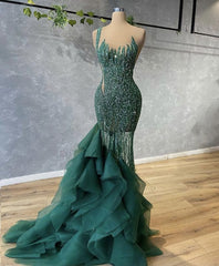 Black Lace Dress, Green Long Prom Dress, Sexy Evening Gown