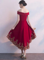 Bridesmaid Dresses Long Sleeves, Beautiful Red High Low Party Dress, With Gold Applique Stylish Formal Dress, Cute Party Dress, Homecoming Dress