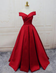 Prom Shoes, Evening Dresses, A Line Princess Prom Dresses, Long Party Dresses, Off The Shoulder Red Long Satin Party Dress