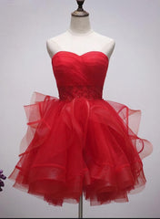 Bridesmaids Dresses Convertible, Beautiful Red Tulle Short Sweetheart Homecoming Dress, Lace Up Teen Party Dress, Tea Formal Dress
