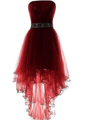 Prom Dress Dresses, Wine Red Homecoming Dress, Burgundy High Low Party Dress with Beadings