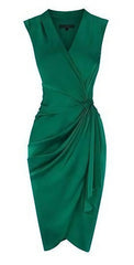 Prom Dress 2032, A Line Deep V Neck Green Satin Homecoming Dress