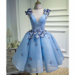 Bridesmaid Dresses Modest, Sky Blue Butterfly Short Homecoming Dress, Party Dresses