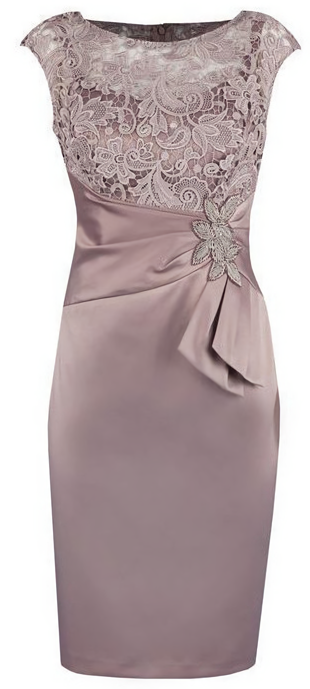 Bridesmaid Dresses Strapless, Sheath Grey Bateau Cap Sleeves Mother Of The Bride Homecoming Dress, With Lace Appliques