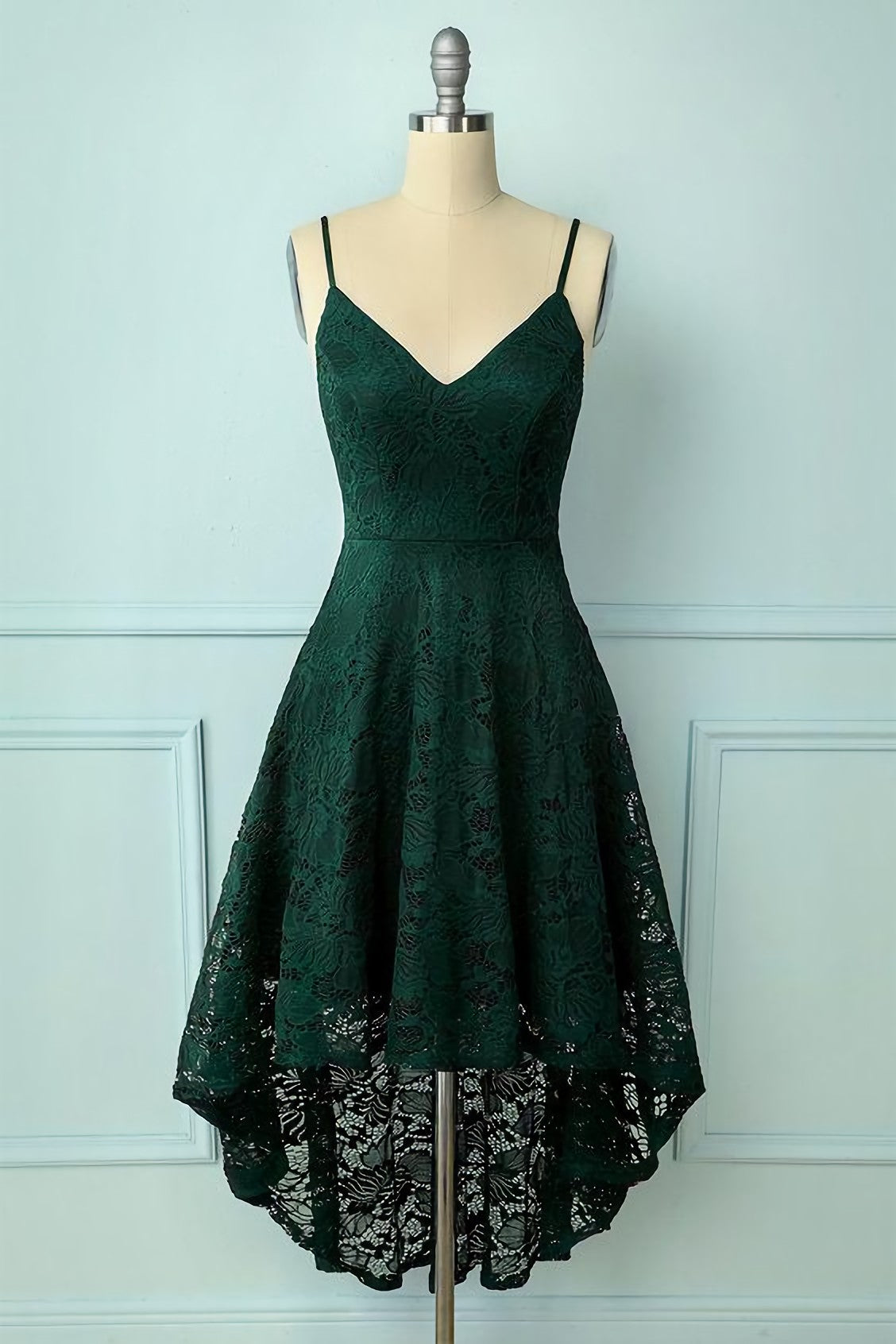 Party Dress Hijab, Vintage Style Dark Green Lace Shoulders Straps Prom Dress