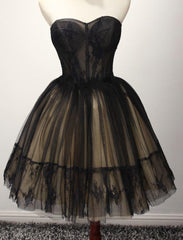 Bridal Shower Games, Cute Tulle Short Black Ball Gown Sweetheart Dresses, Homecoming Gown