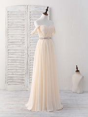 Formal Dress Short, Champagne Chiffon Off Shoulder Long Prom Dress Bridesmaid Dress