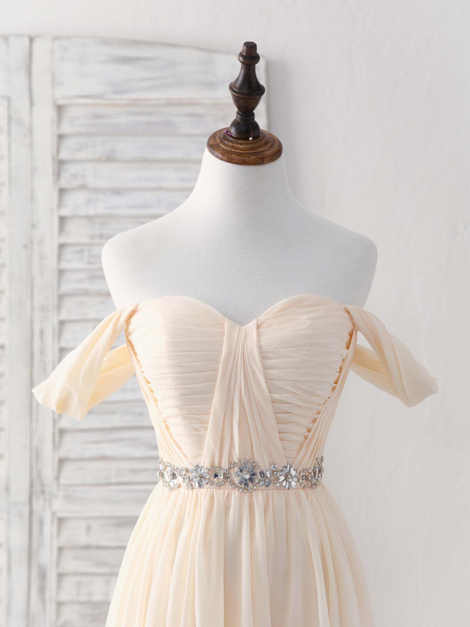 Formall Dresses Short, Champagne Chiffon Off Shoulder Long Prom Dress Bridesmaid Dress