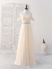 Formal Dress Elegant Classy, Champagne Chiffon Off Shoulder Long Prom Dress Bridesmaid Dress