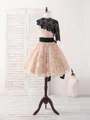 Formal Dress Attire For Wedding, Champagne Lace Short Prom Dress, Champagne Homecoming Dress