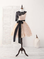 Formal Dresses For 16 Year Olds, Champagne Lace Short Prom Dress, Champagne Homecoming Dress