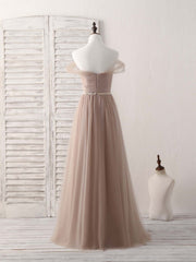 Evening Dresses For Over 43S, Champagne Off Shoulder Tulle Long Prom Dress, Champagne Evening Dress