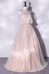 Homecoming Dresses Fitted, Champagne Sequins Long A-Line Prom Dress, Off the Shoulder Evening Party Dress