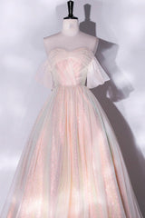 Homecomming Dresses Fitted, Champagne Sequins Long A-Line Prom Dress, Off the Shoulder Evening Party Dress