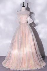 Homecoming Dress Fitted, Champagne Sequins Long A-Line Prom Dress, Off the Shoulder Evening Party Dress