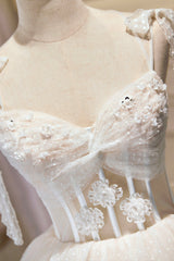 Homecoming Dresses Unique, Champagne Spaghetti Straps Lace Party Dress, A-Line Short Homecoming Dress