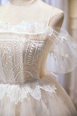 Homecoming Dresses Aesthetic, Champagne Sweetheart Lace Tulle Party Dress, A-Line Homecoming Dress