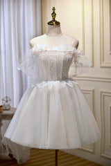 Homecoming Dress Classy Elegant, Champagne Sweetheart Lace Tulle Party Dress, A-Line Homecoming Dress