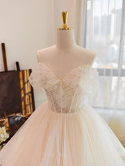 Wedding Dress Gowns, Champagne Tulle Lace Long Wedding Dress, Lace Tulle Wedding Gown