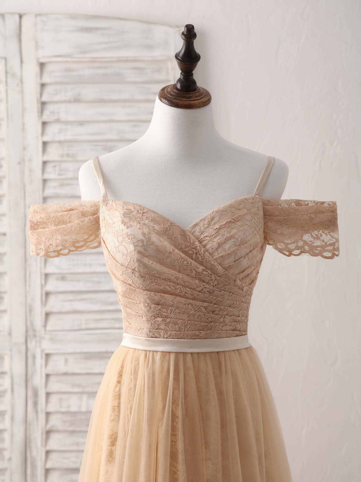 Evening Dress Designs, Champagne Tulle Long Bridesmaid Dress, Champagne Prom Dresses