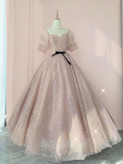 Bridesmaid Dresses Website, Champagne tulle long prom dress, tulle long evening dress