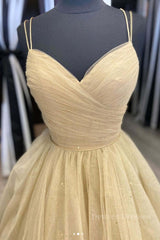 Unique Wedding Dress, Champagne tulle long prom dress tulle long formal dress