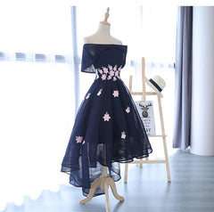 Prom Dresses Princesses, Charming Navy Blue Tulle Party Dress with Flowers, Cute Prom Dress
