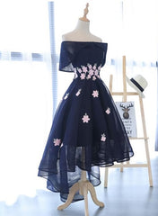 Prom Dress 2019, Charming Navy Blue Tulle Party Dress with Flowers, Cute Prom Dress