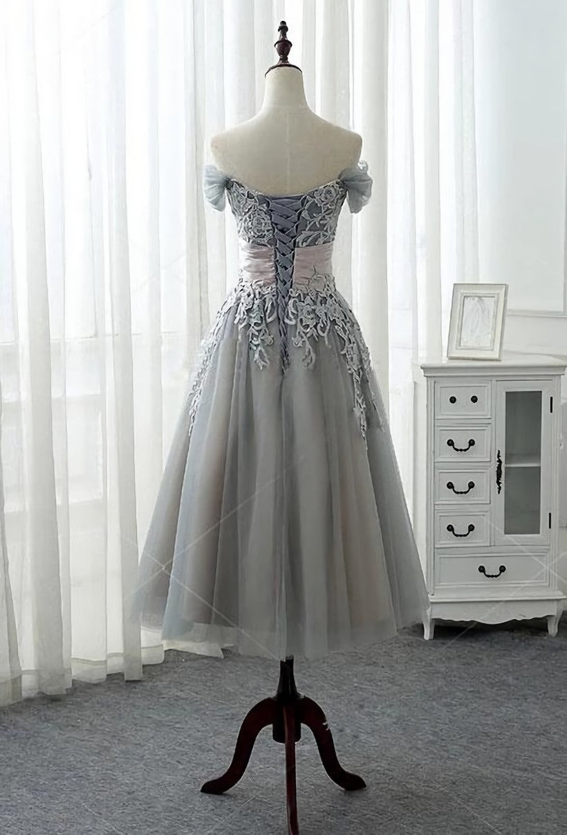 Summer Dress, Charming Off-the-shoulder Homecoming Dress, Short A-line Tulle Gray Party Dress