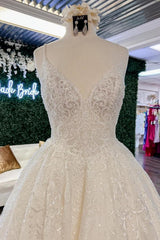 Wedding Dress Sleeves, Chic Long A-line V-neck Floral Lace Open Back Wedding Dresses