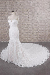 Wedding Dresses, Chic Long Mermaid Sweetheart Spaghetti Strap Appliques Lace Wedding Dress