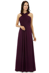 Prom Dress Long, Chiffon Purple Halter Long Bridesmaid Dresses