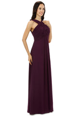 Pretty Prom Dress, Chiffon Purple Halter Long Bridesmaid Dresses
