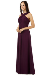 Fall Wedding Ideas, Chiffon Purple Halter Long Bridesmaid Dresses