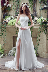 Wedding Dress Tulle Lace, Chiffon Sweetheart Neckline A-Line Wedding Dresses With Rhinestones