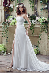 Wedding Dress Sleeves Lace, Chiffon Sweetheart Neckline A-Line Wedding Dresses With Rhinestones