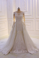 Wedding Dress The Bride, Classic Jewel Long Sleevess Tulle Lace Sparkle Ivory Wedding Dress
