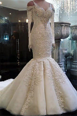 Wedding Dresses Winter, Classic Mermaid Long Sleeves Bridal Gowns Lace Wedding Dresses with Sleeves