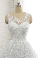 Wedding Dress Shops Near Me, Classic Round neck Lace appliques White Princess Wedding Dress